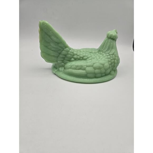 JADEITE Depression Style Glass Chicken Hen On Nest Split Tail TOP ONLY - Picture 2 of 7